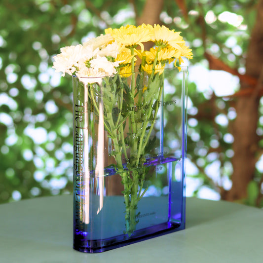 Transparent Fade Color The Language of Flowers Acrylic Book Vase Unique Home Decor for Book and Flower Lovers