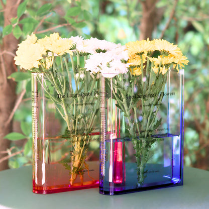 Transparent Fade Color The Language of Flowers Acrylic Book Vase | Unique Home Decor for Book & Flower Lovers