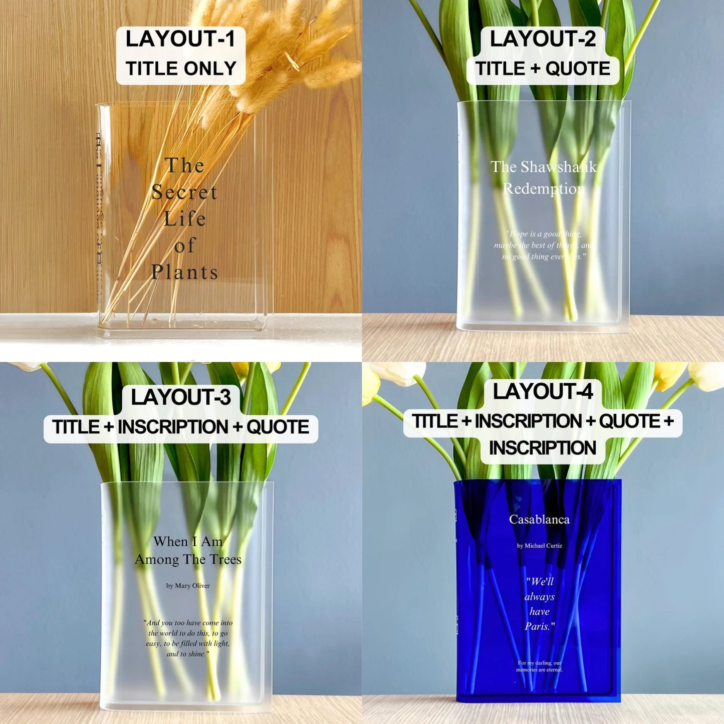 Customizable Book Vase Keepsake Gifts for Readers and Book Lovers with Chosen Text or Photo