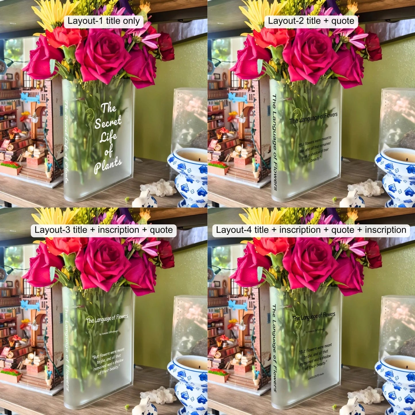 Customizable Book Vase Keepsake Gifts for Readers and Book Lovers with Chosen Text or Photo