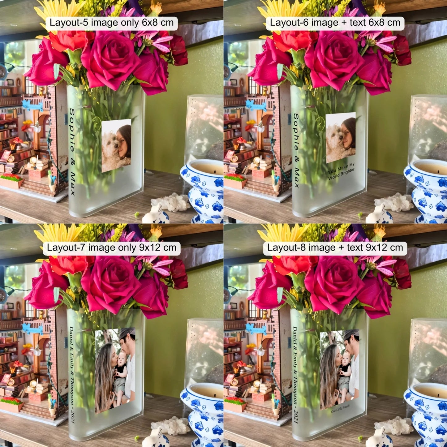 Customizable Book Vase Keepsake Gifts for Readers and Book Lovers with Chosen Text or Photo