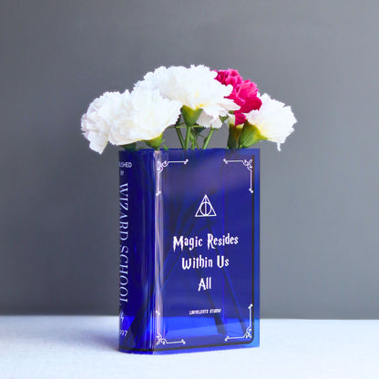 Hogwarts-inspired Acrylic Book Vase for Flower Lovers and Potterhead Fan Gift Magic-inscribed Home Decor