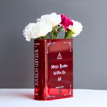 Hogwarts-inspired Acrylic Book Vase for Flower Lovers and Potterhead Fan Gift Magic-inscribed Home Decor