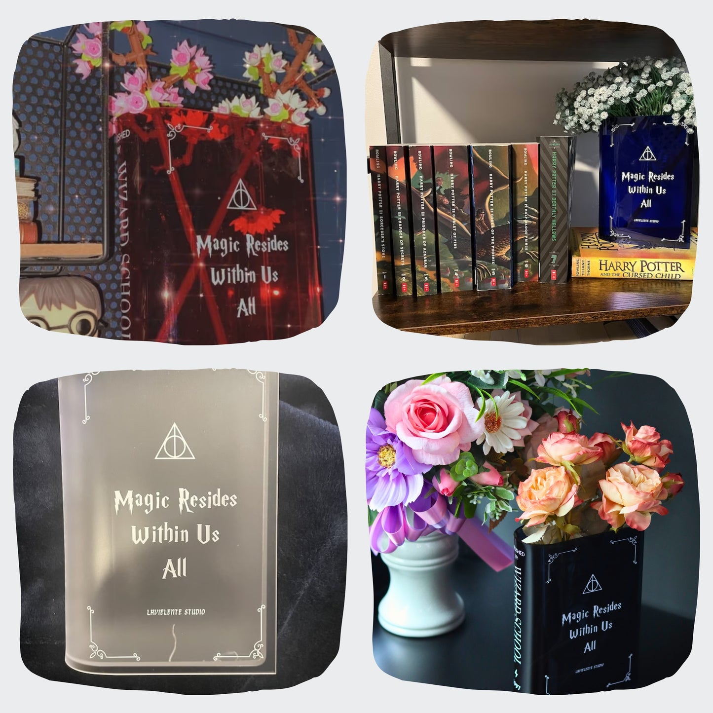 Hogwarts-inspired Acrylic Book Vase for Flower Lovers and Potterhead Fan Gift Magic-inscribed Home Decor