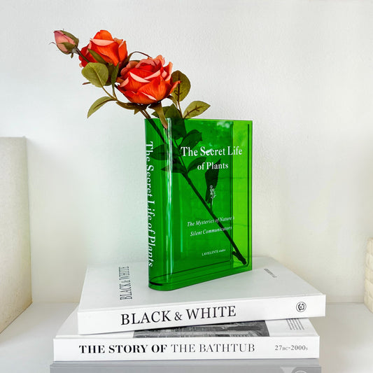 Secret Life of Plants Green Acrylic Book Vase Unique Nordic Home Decor for Book and Flower Lovers