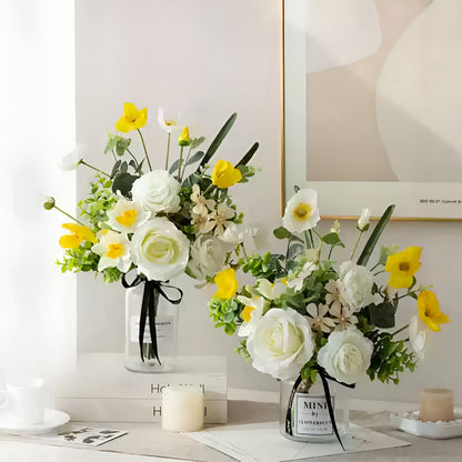 Yellow & White Nordic Flux Flower Inspired Floral Arrangement for Elegant Home Decor